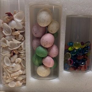 Decorative Shell and Stone and Easter eggs vases
